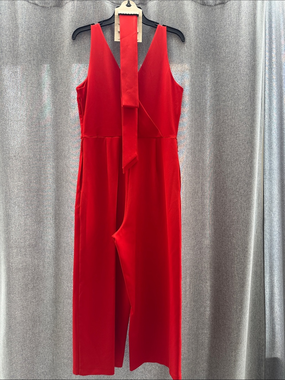 Sam Edelman Red Sleeveless V-Neck Jumpsuit with Waist Tie